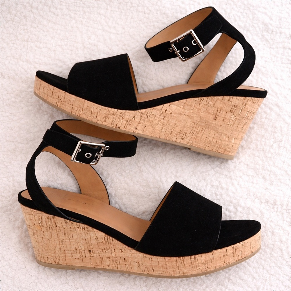 Cityclassified Cork Wedge Faux Suede Sandals Peep Toe Platform Size 8.5 *SALE*
